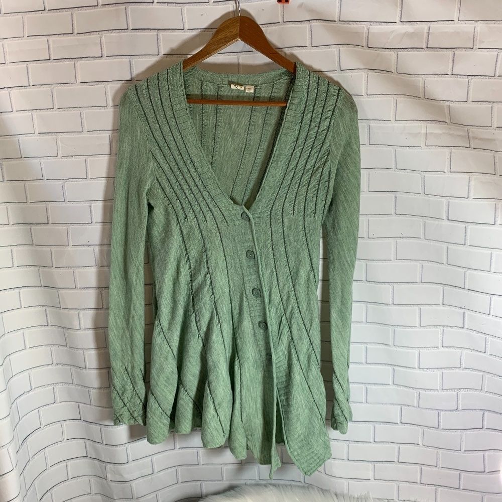 Anthro Yellow Bird Seafoam Green Cardigan Sz S